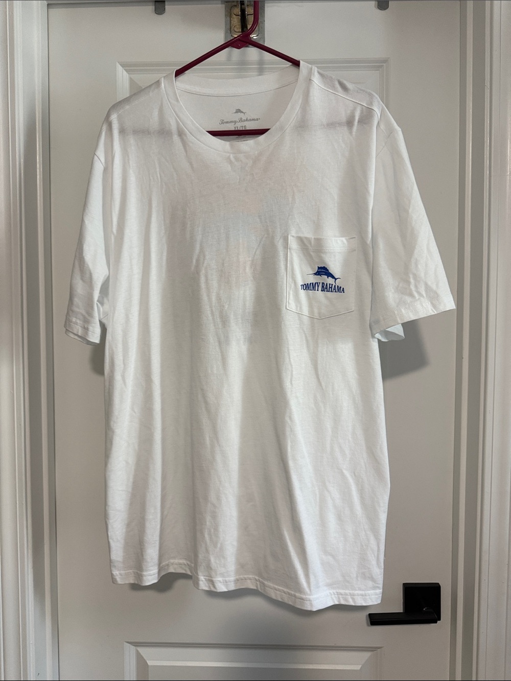 Tommy Bahama White Short-Sleeve Pocket Tee with Blue Logo